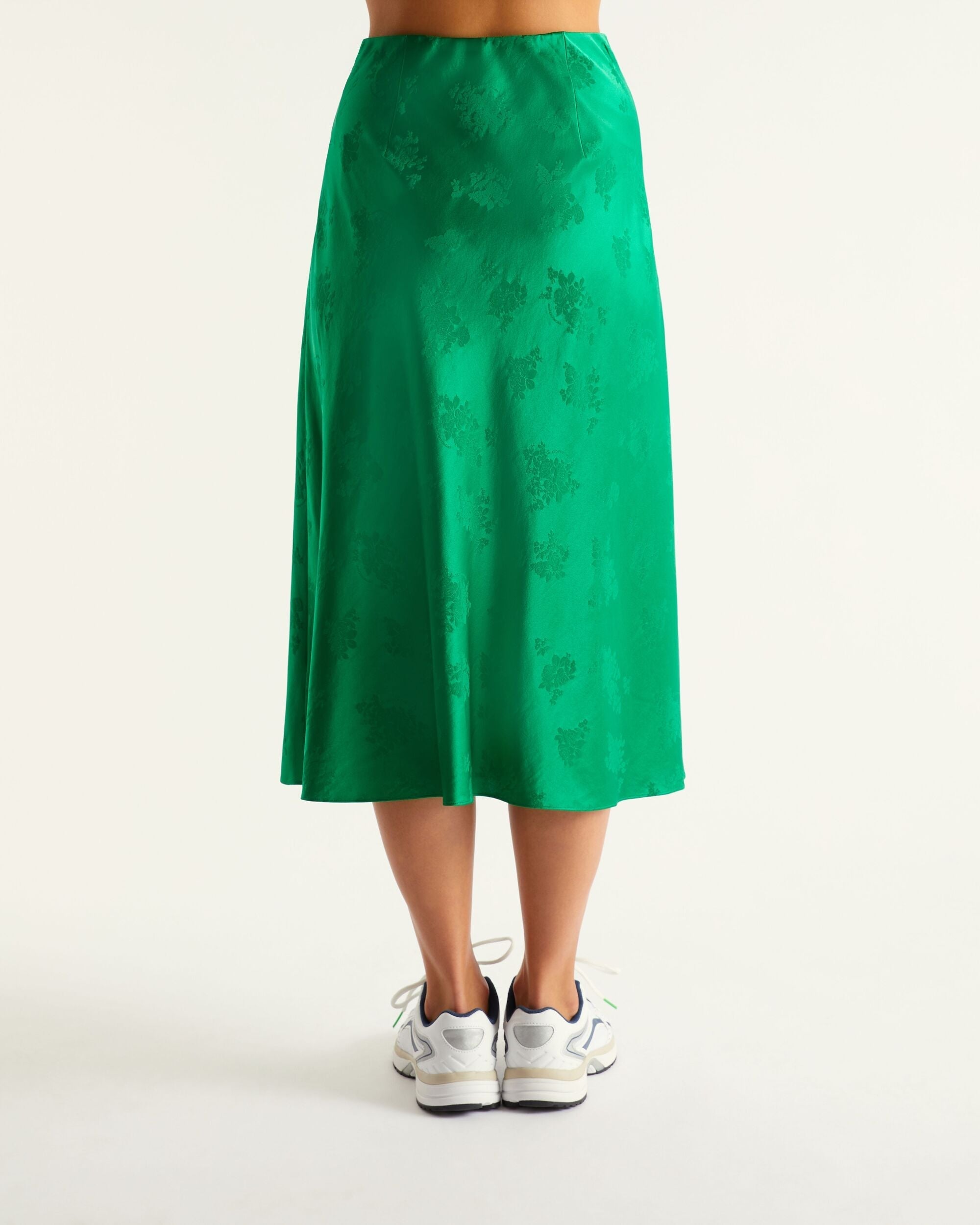 Jupe mi longue Elie en soie - Green Jacquard