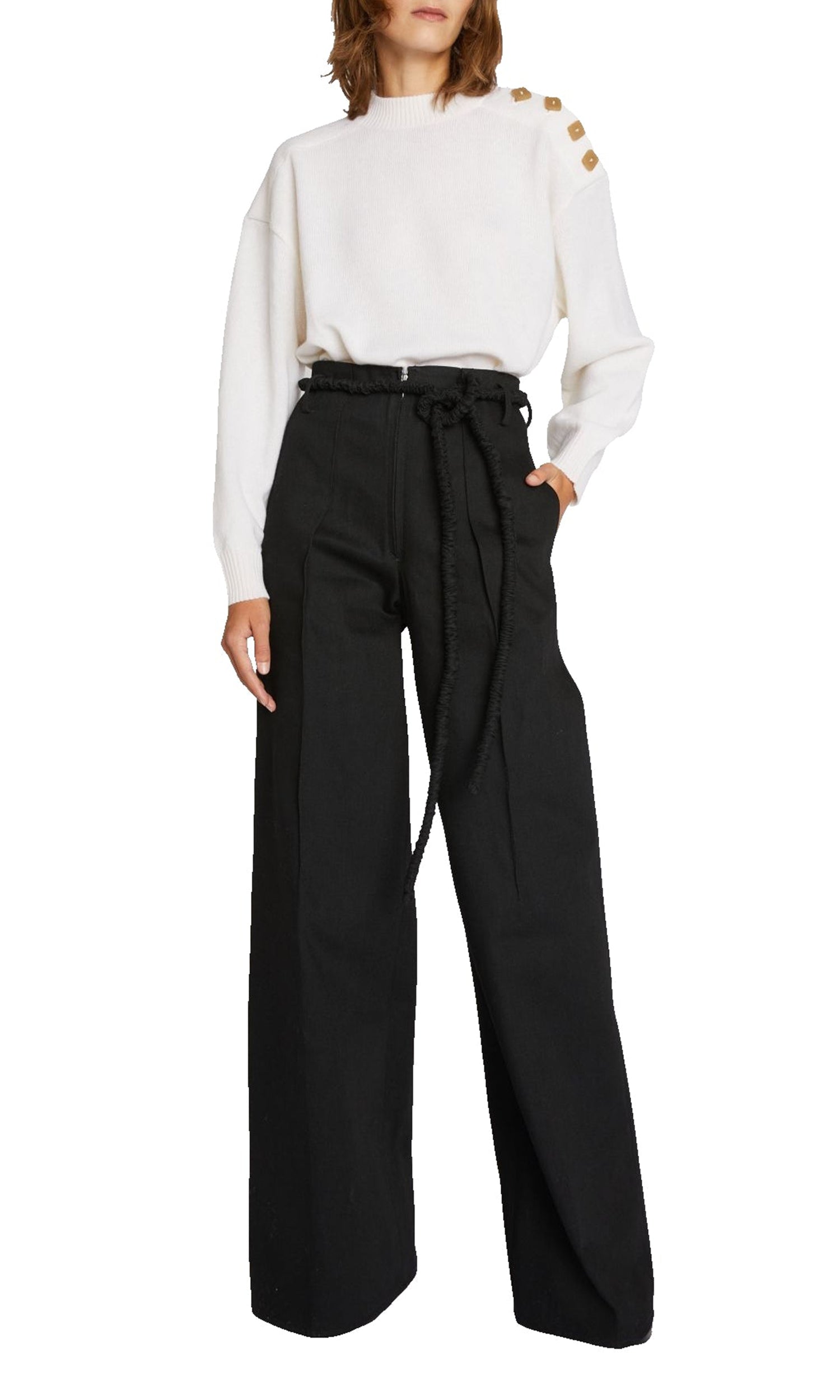 Pull boxy épaule boutonnée - Ivoire