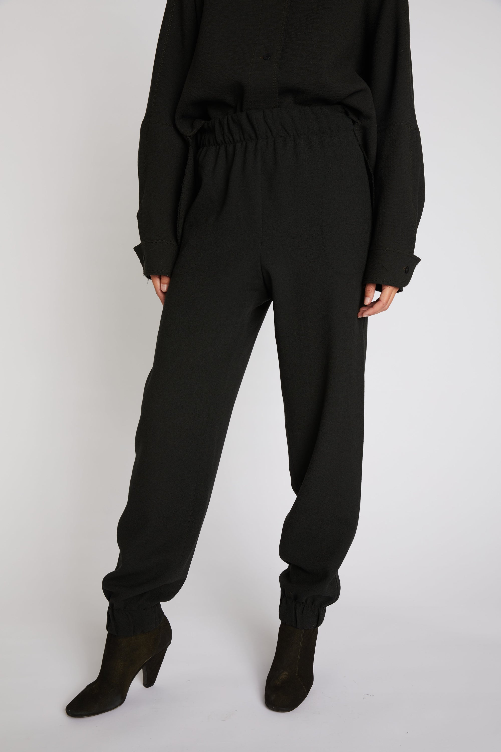 Pantalon jogging en crêpe de laine - Choco