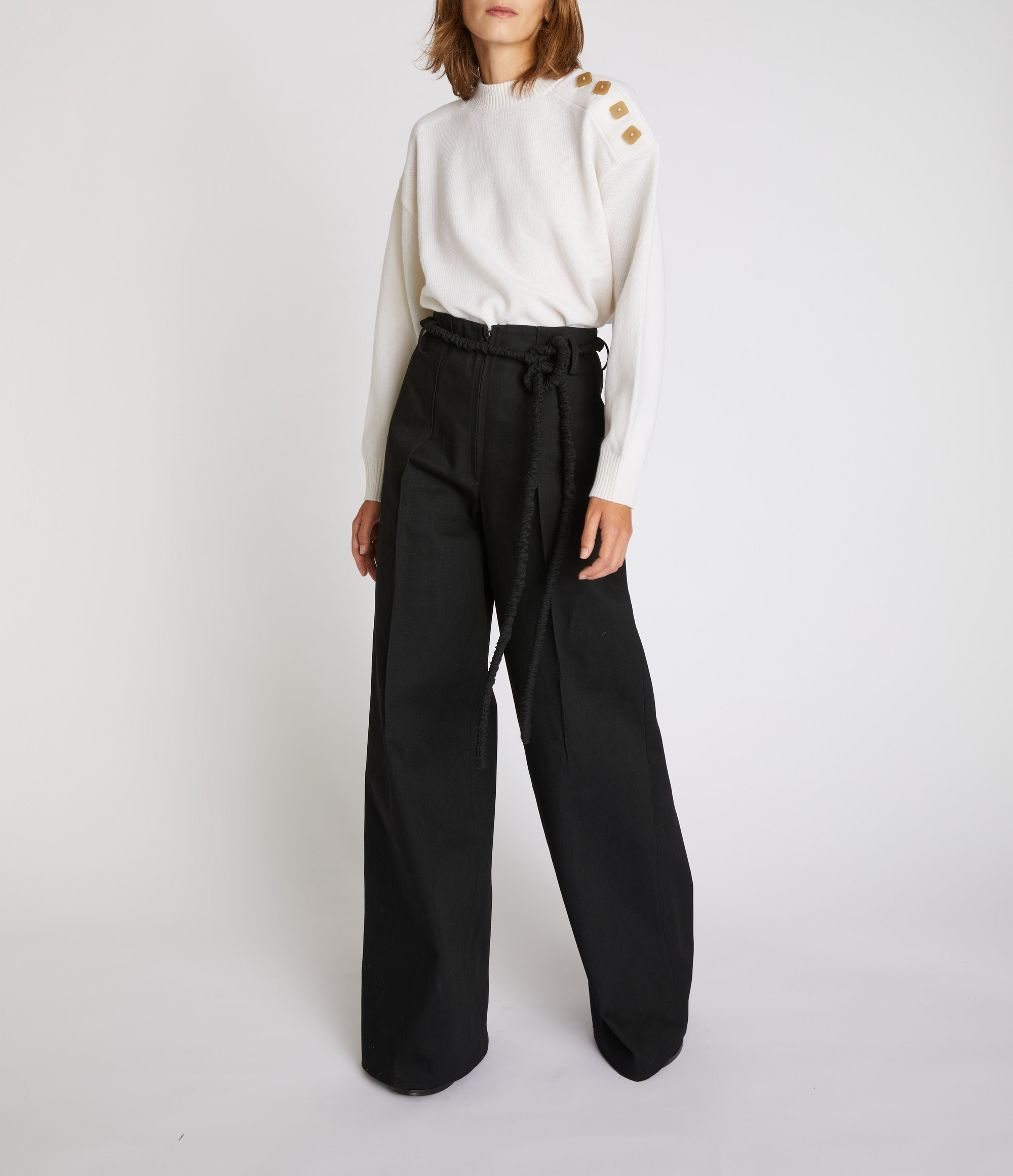 Pull boxy épaule boutonnée - Ivoire