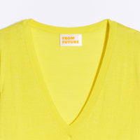 Pull à col V slim en soie et cachemire - Summer Yellow