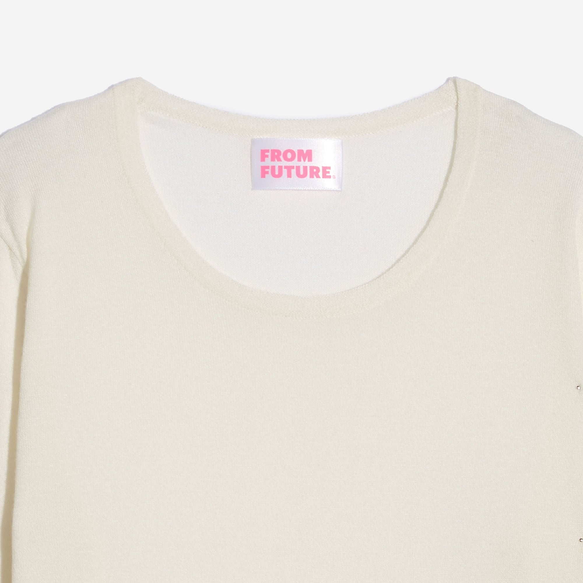 Pull à col rond slim en soie et cachemire - Ecru