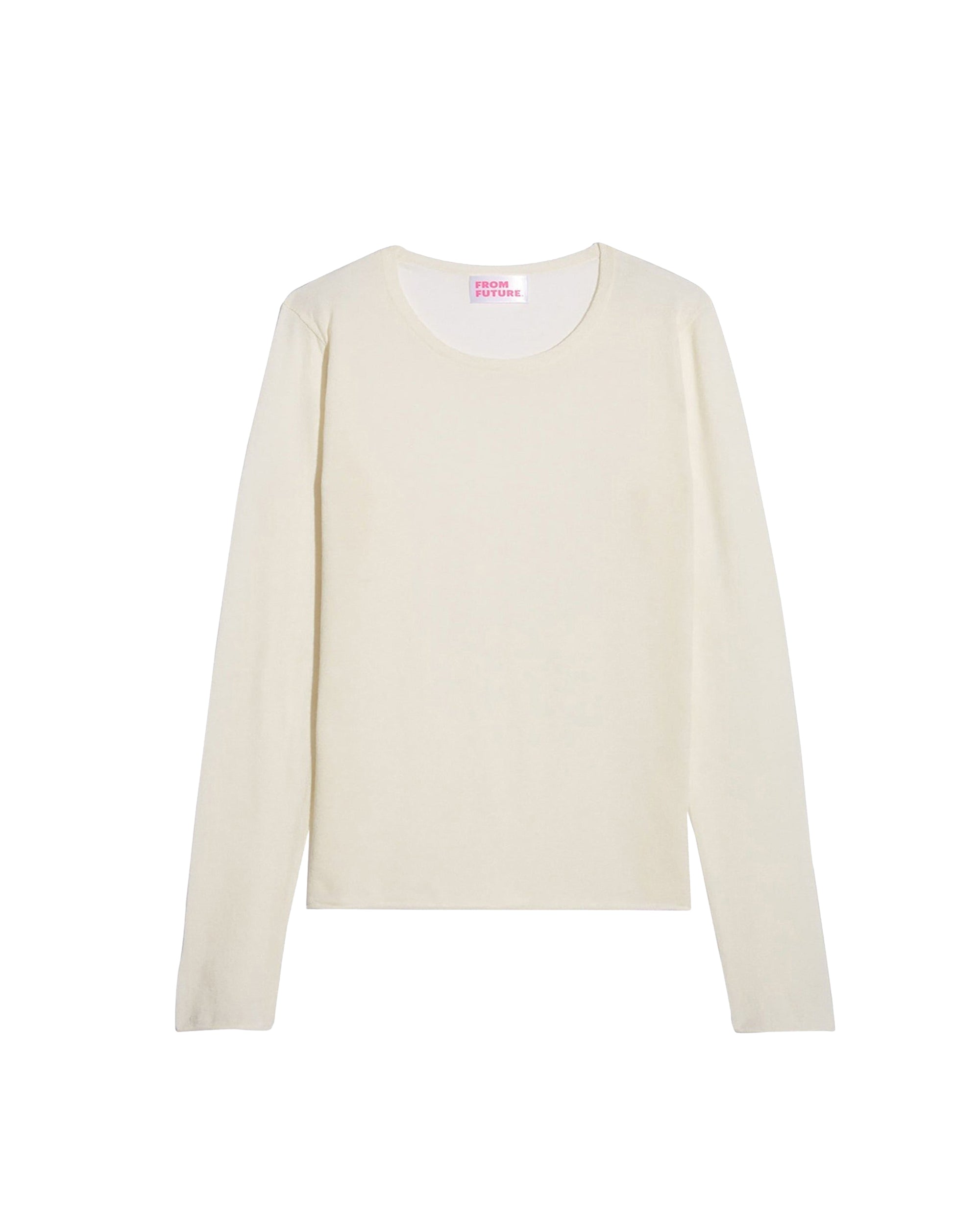 Pull à col rond slim en soie et cachemire - Ecru