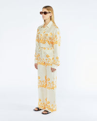 Pantalon Jarine en soie imprimé - Floral Frame Brown