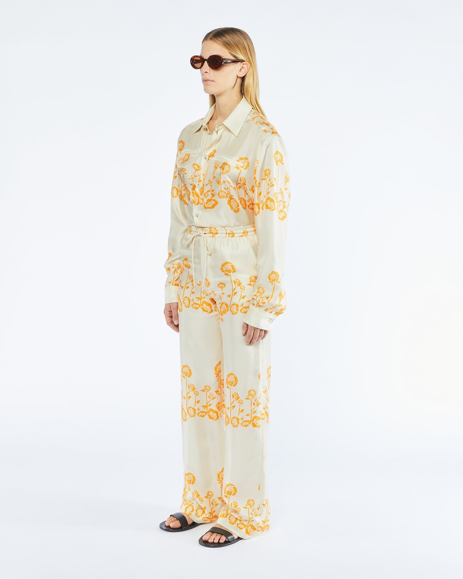 Pantalon Jarine en soie imprimé - Floral Frame Brown