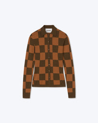 Cardigan Thalia en laine mérinos fine - Hazelnut & Cinnamon Check