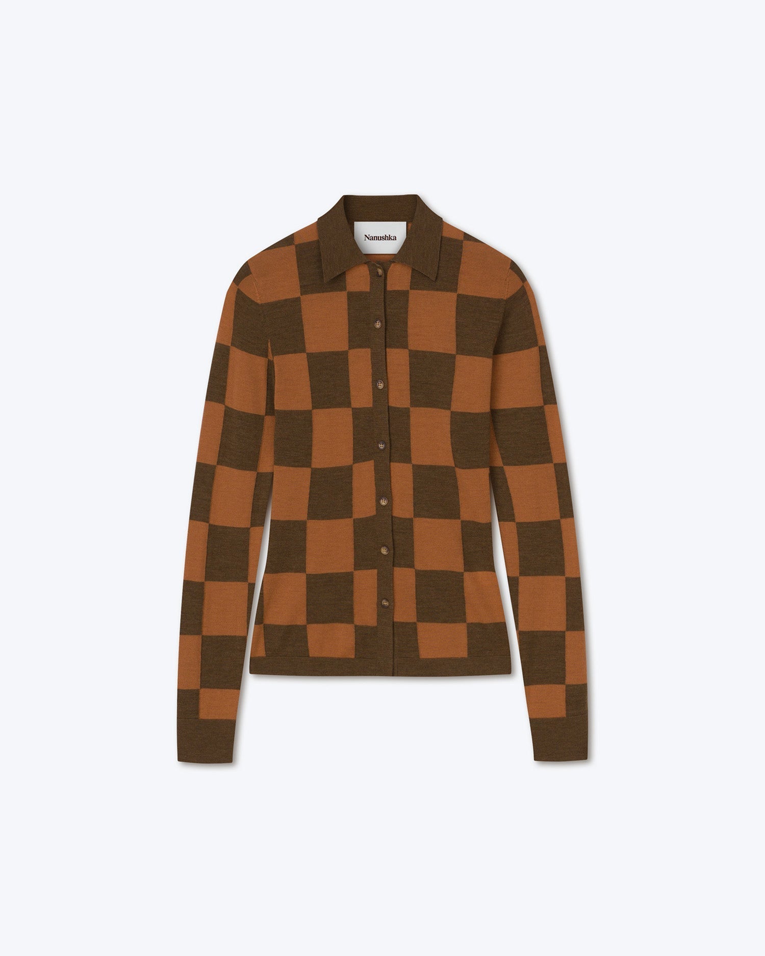 Cardigan Thalia en laine mérinos fine - Hazelnut & Cinnamon Check