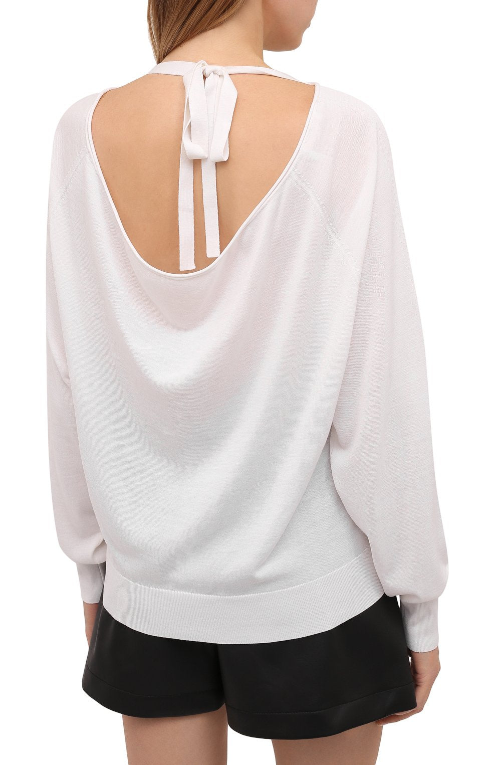 Pull maille dos nu à détails en dentelle et soie - Iconic Milk