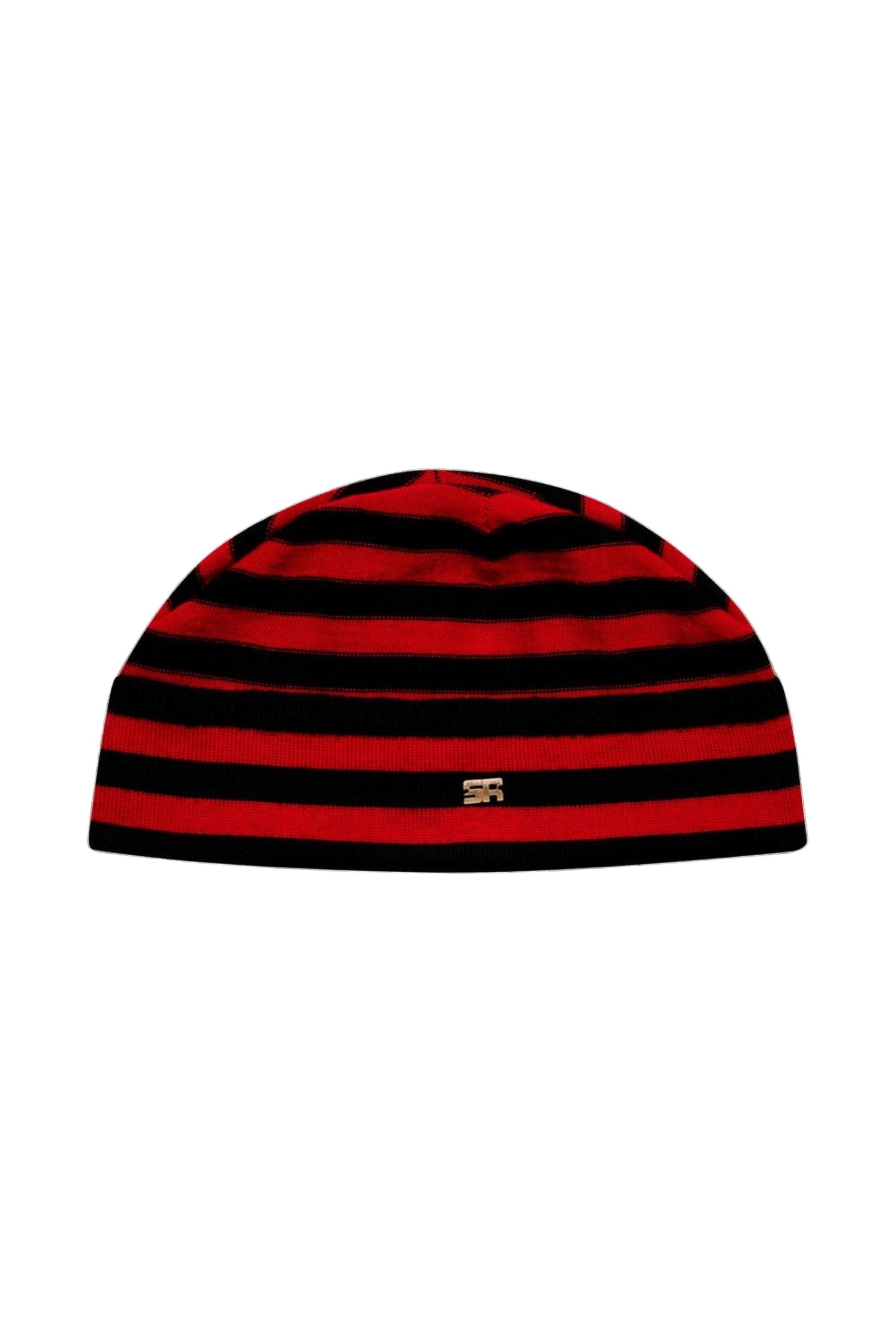 Bonnet Poor Boy rayé en laine - Noir & Rouge