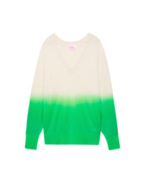 Pull Dip dye Light à col V en cachemire - Island Green