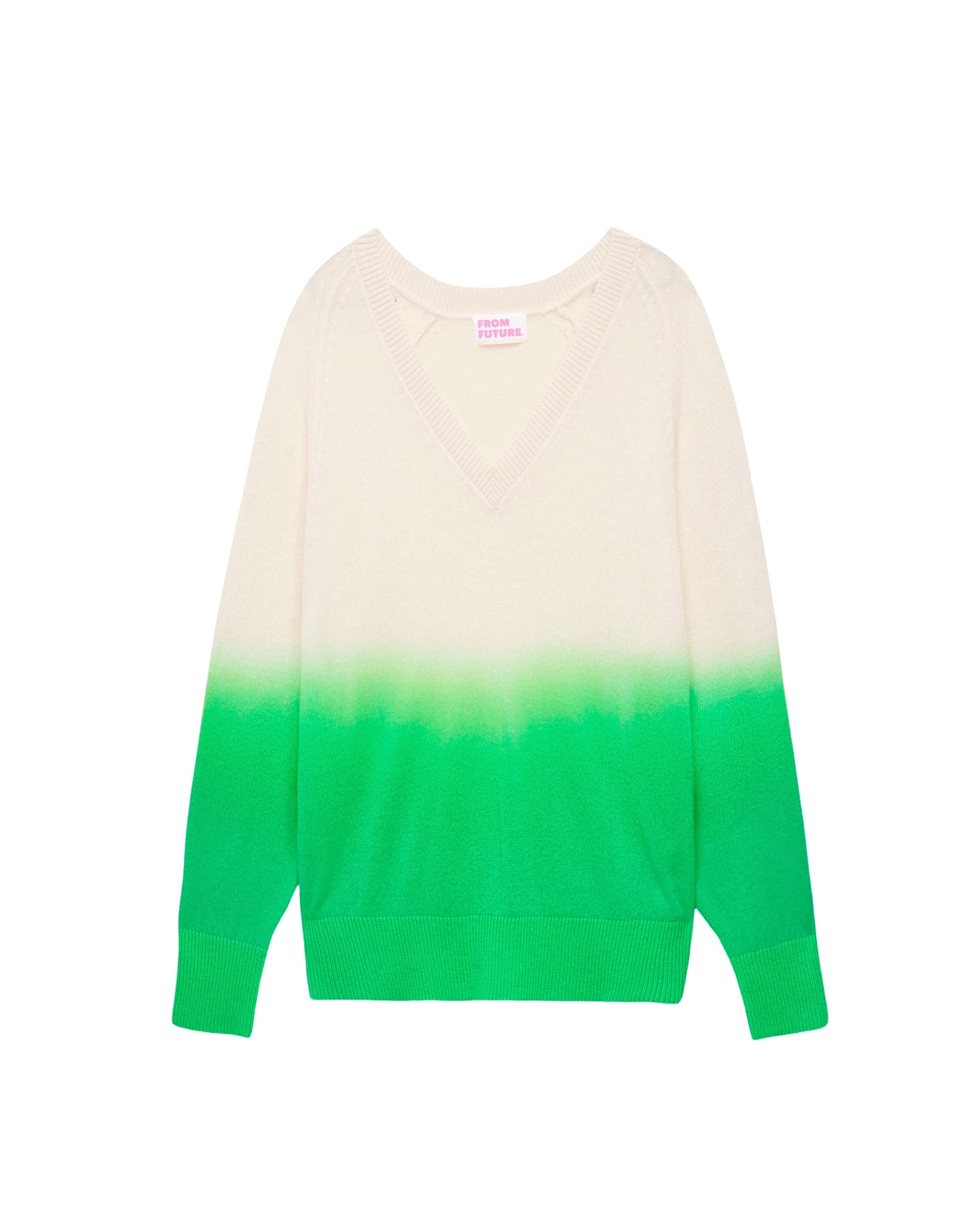 Pull Dip dye Light à col V en cachemire - Island Green