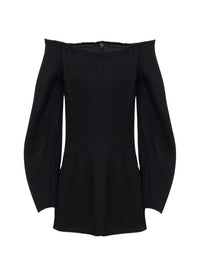 Top corset épaules nues en laine - Black