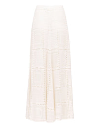 Jupe longue perforée en laine - Cloudy White