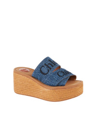 Espadrilles Woody compensées en cuir - Denim