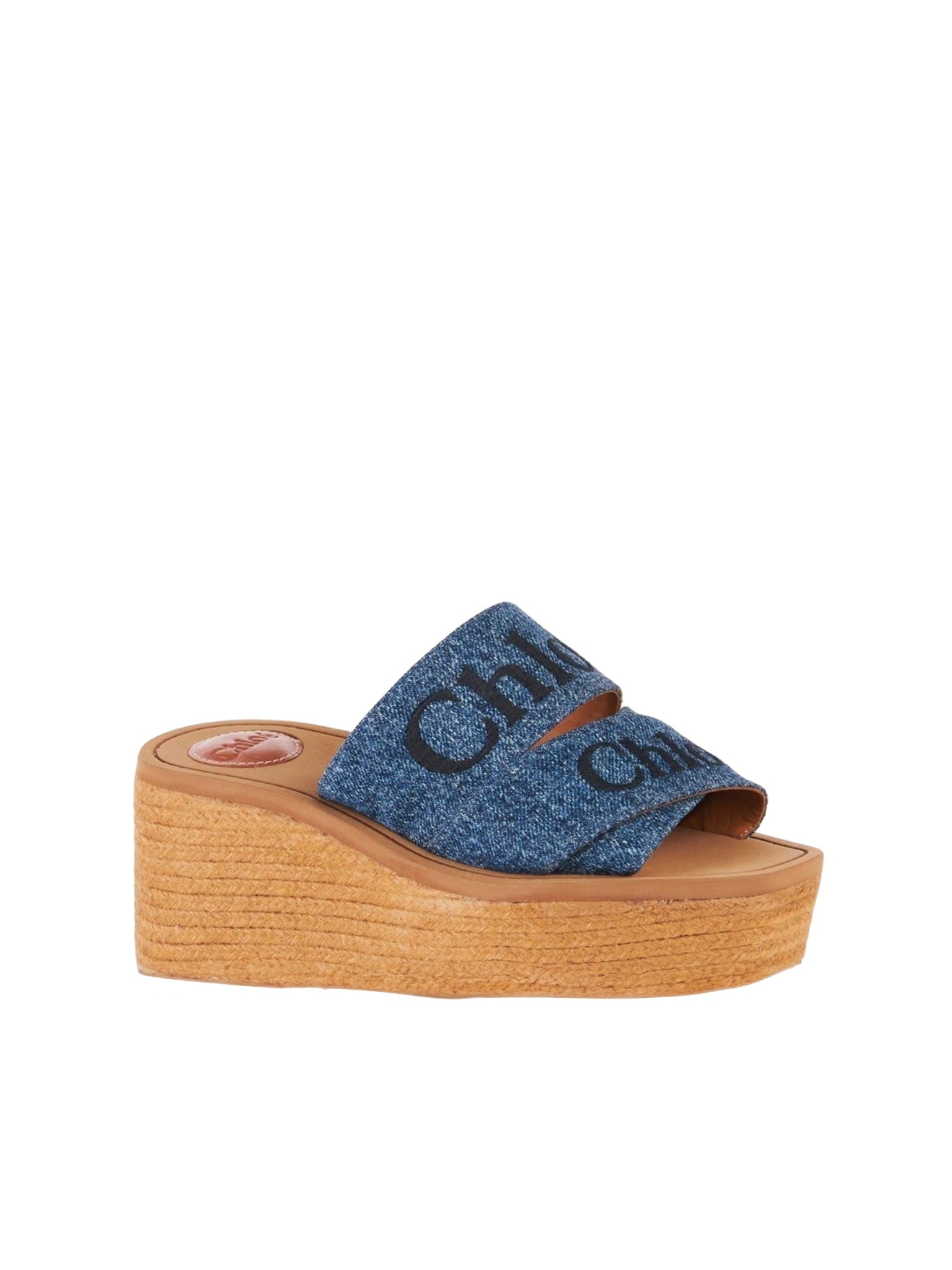 Espadrilles Woody compensées en cuir - Denim