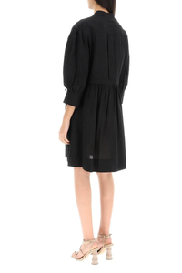 Robe manches 3/4 à corsage brodé & plissé - Black