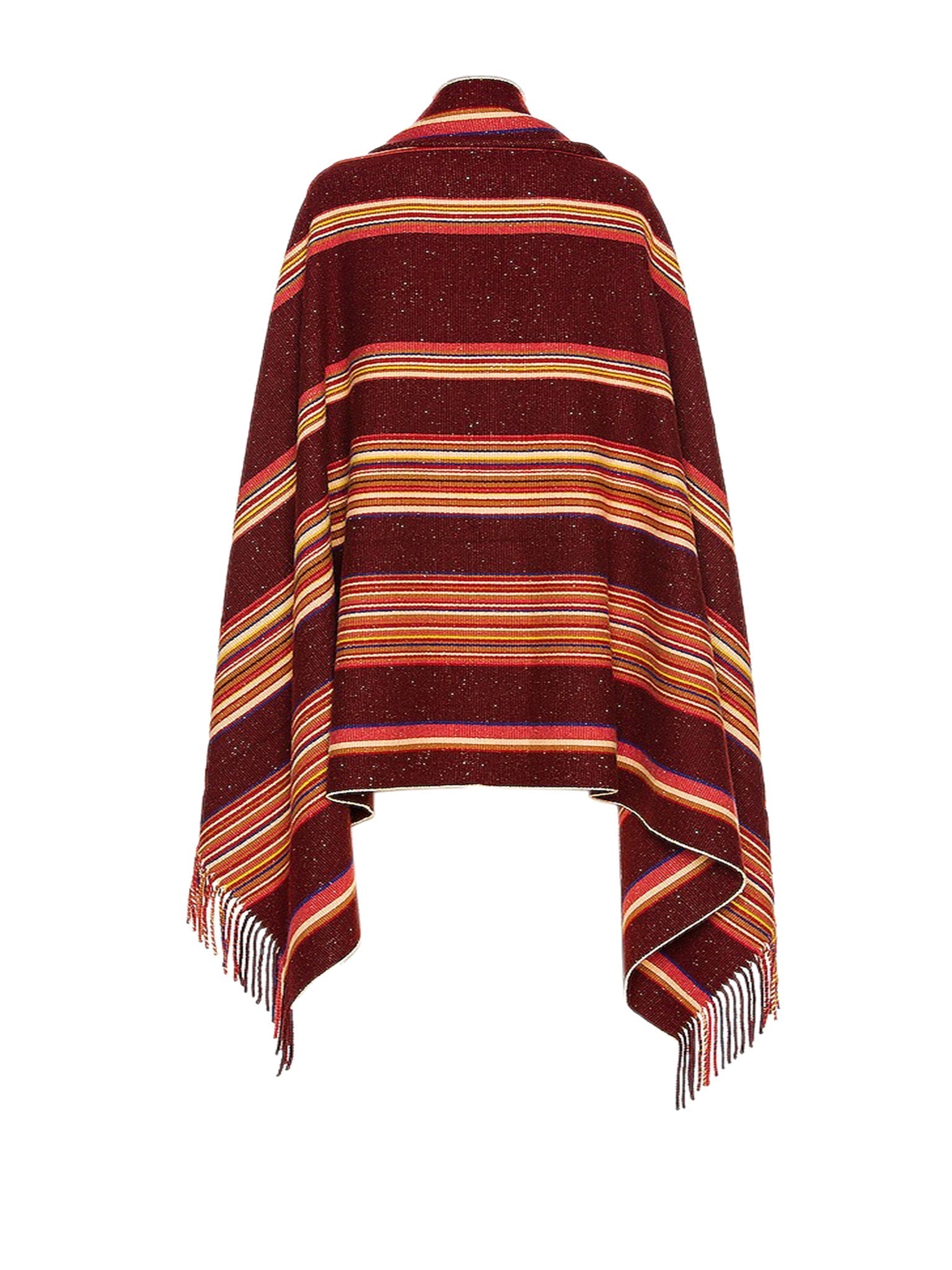 Poncho rayé à franges en cachemire - Multicolor Red