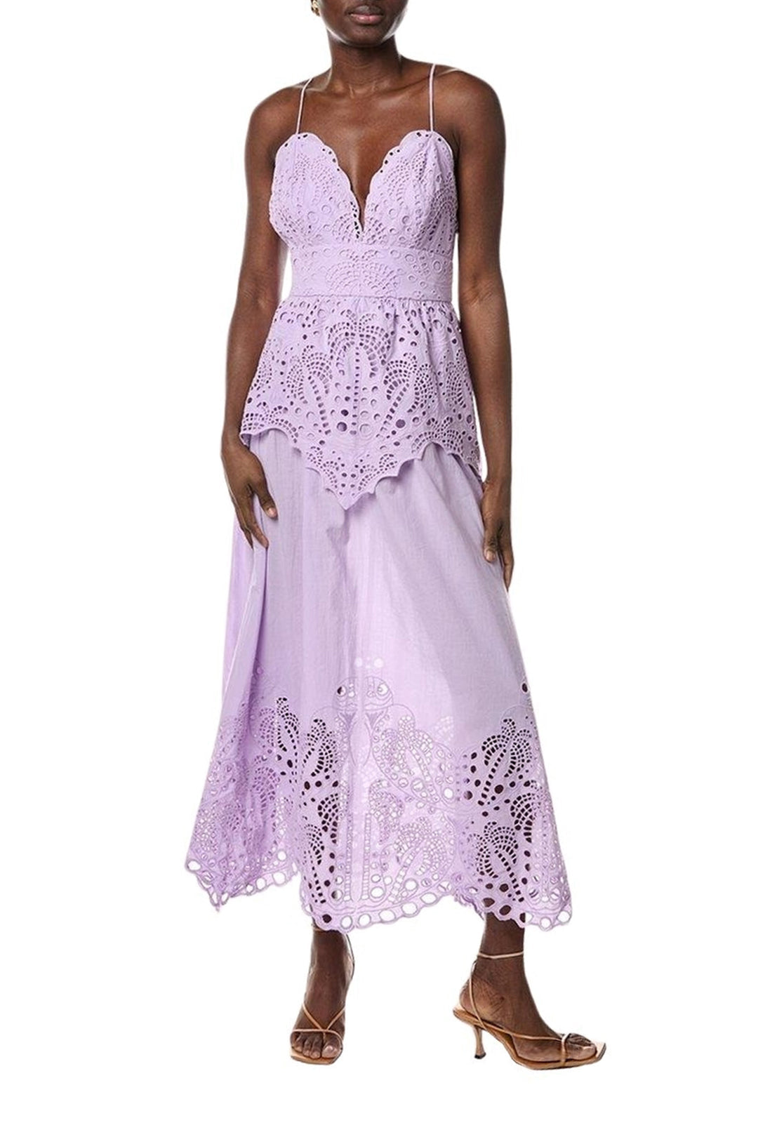 Robe longue à motif palmier en coton - Violet