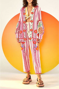 Kimono brodé en jacquard en coton - Rose
