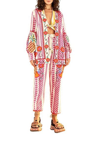 Kimono brodé en jacquard en coton - Rose