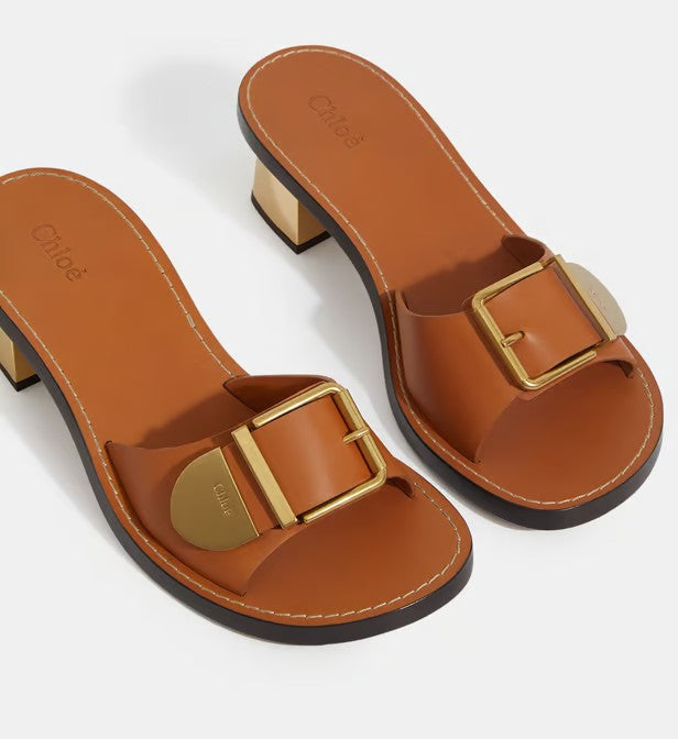 Mules à talons Rebecca en cuir - Luminous Ochre