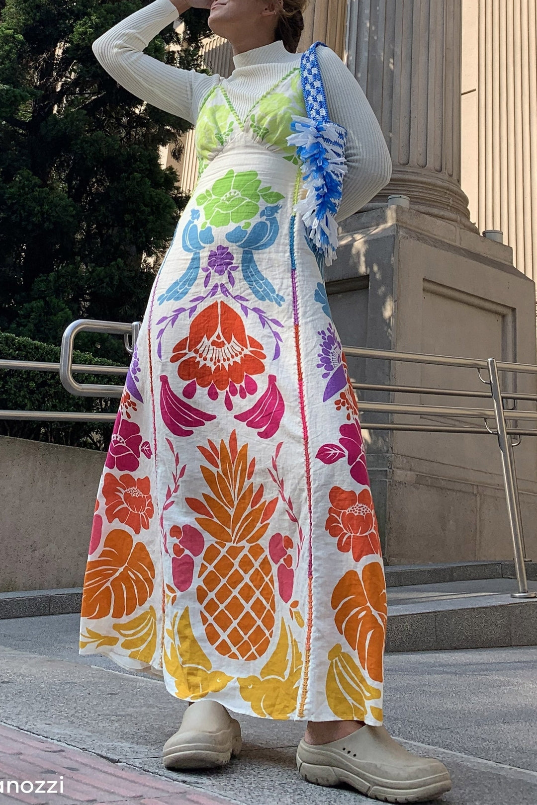 Robe longue Tropicale à motifs en lin - Multicolore