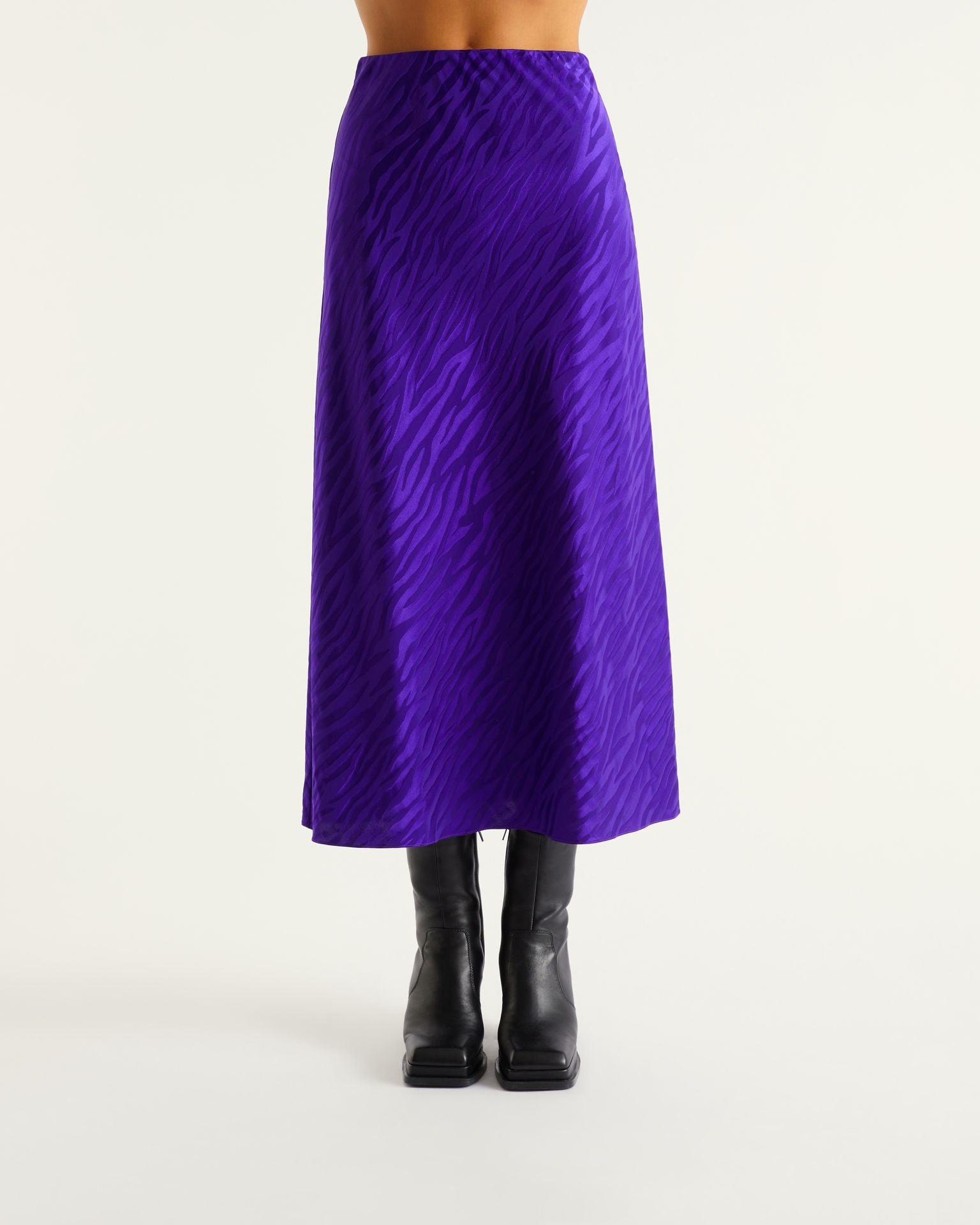 Jupe mi longue Vicky en soie - Purple Jacquard