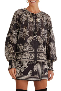 Blouse Paisley Bloom en coton - Noir