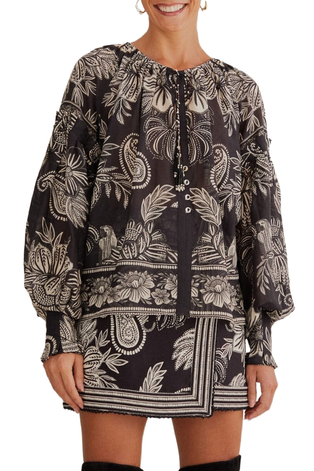 Blouse Paisley Bloom en coton - Noir