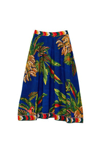 Jupe midi Tropical Scarf en lin - Bleu