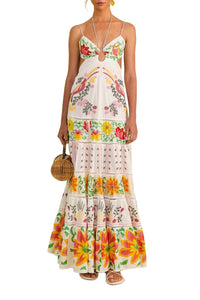 Robe longue Neon Floral en coton - Rouge