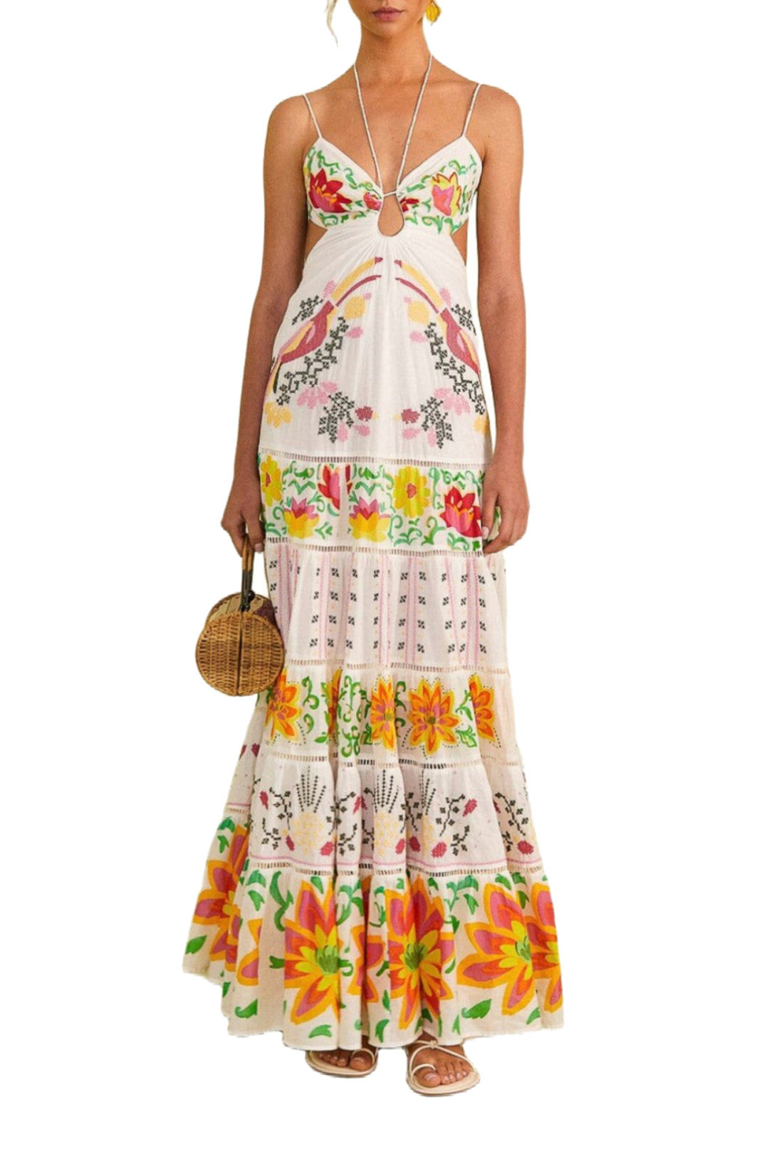 Robe longue Neon Floral en coton - Rouge