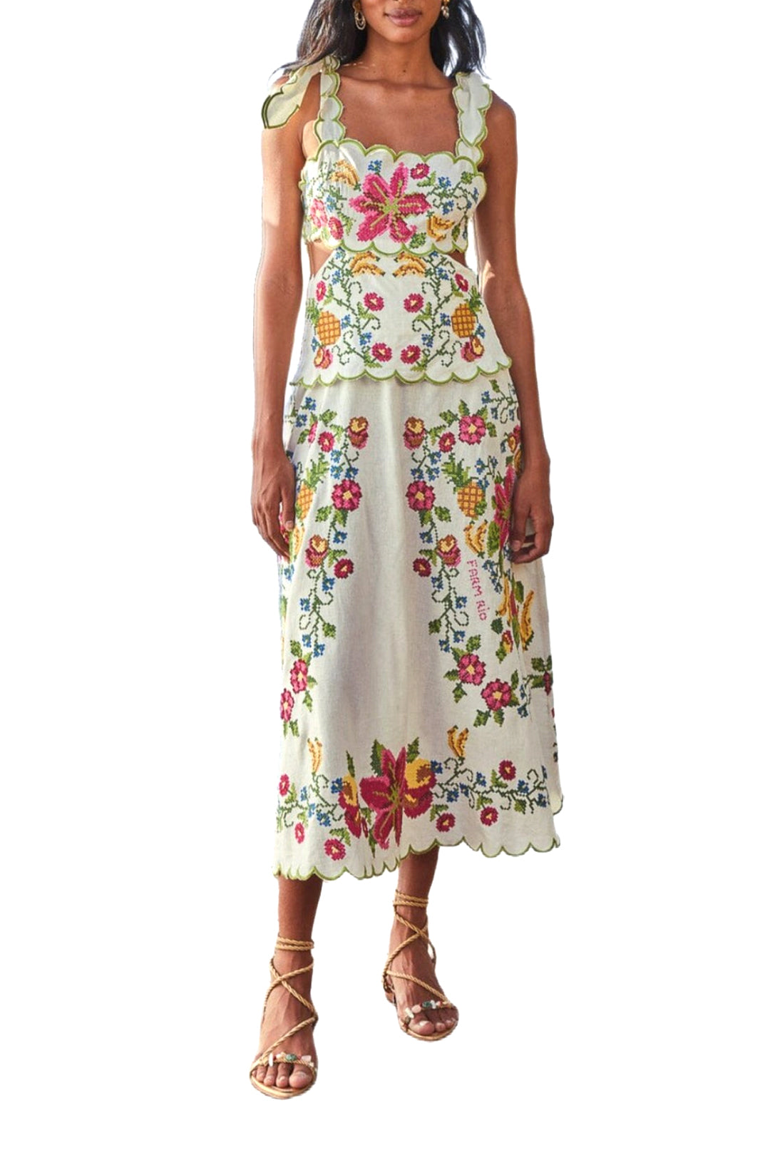 Robe longue Tropical Romance en lin - Blanc