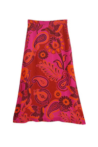 Jupe longue à fleurs en satin - Rose