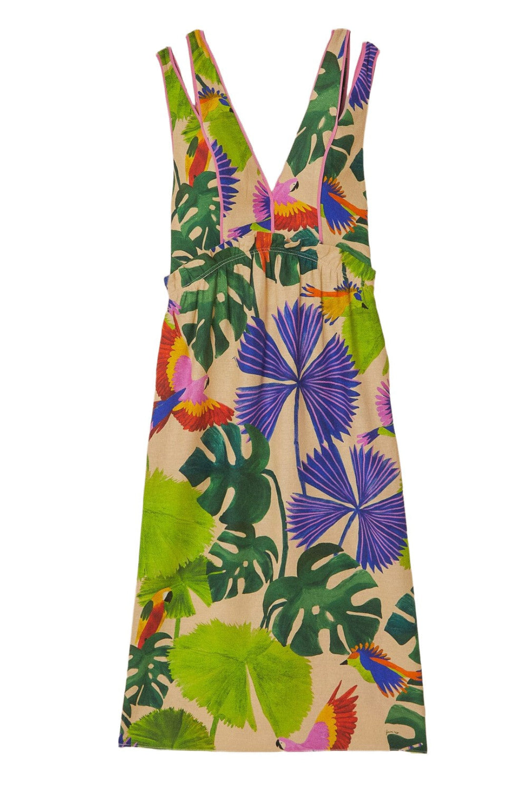 Robe midi Macaw Jungle à encolure en V en lin - Violet