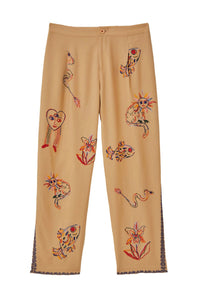 Pantalon brodé en lin - Beige