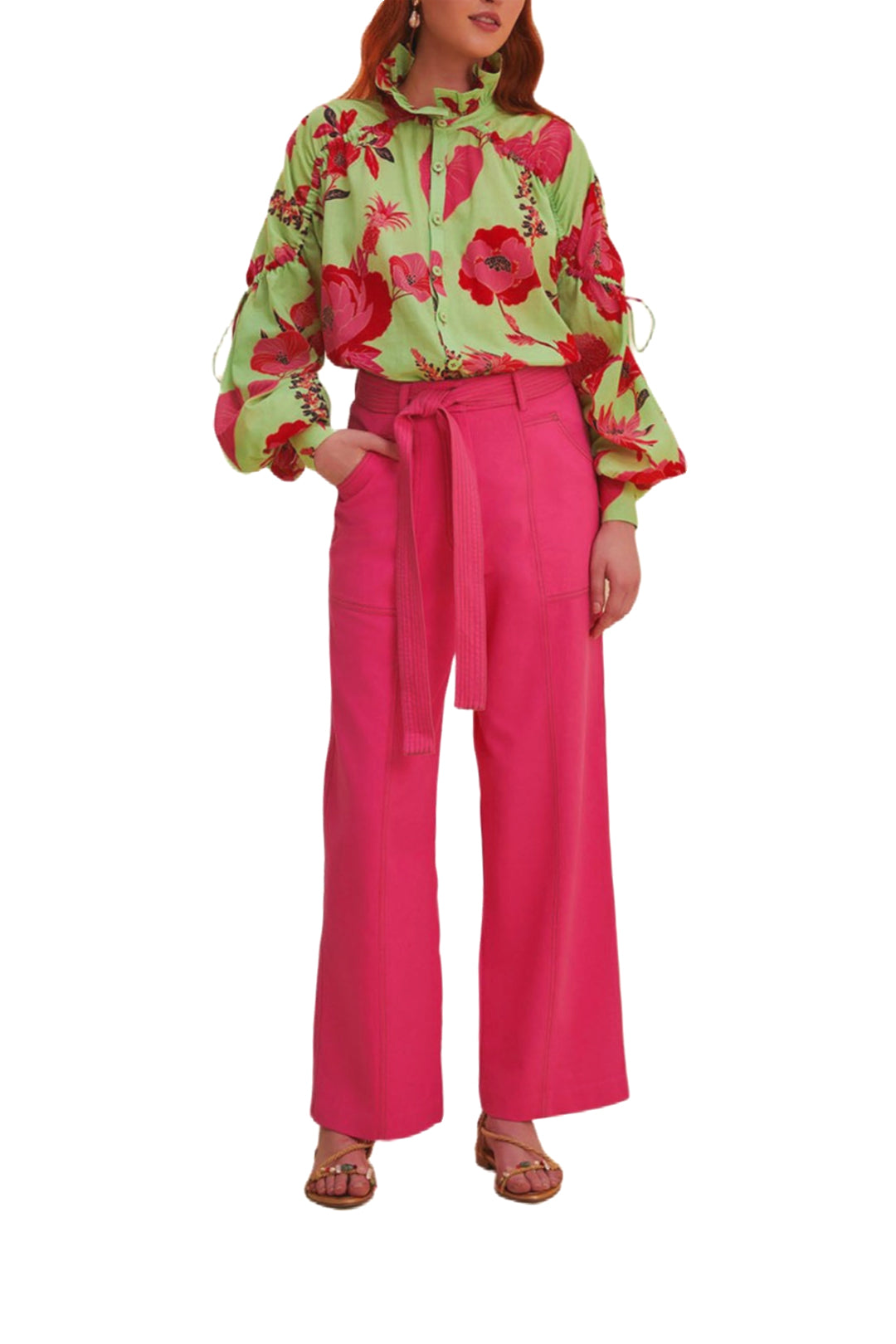 Pantalon large en coton - Rose