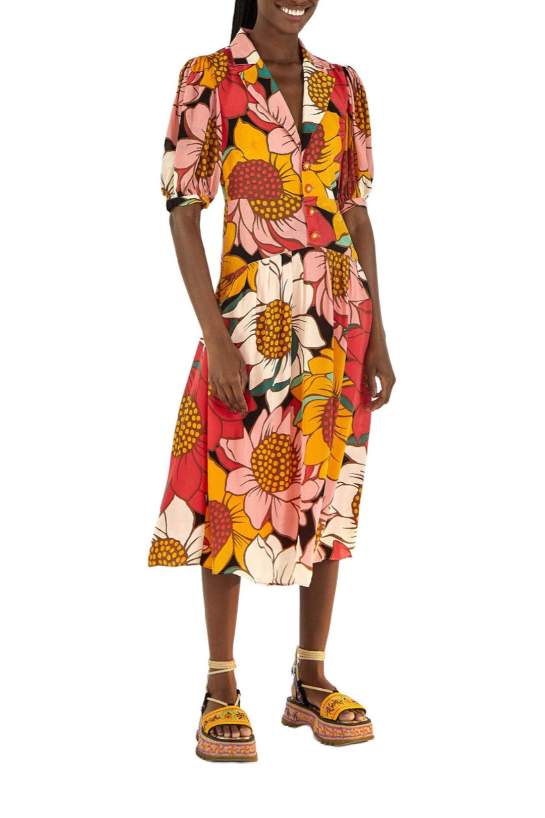 Robe midi Tournesols colorés - Multicolore