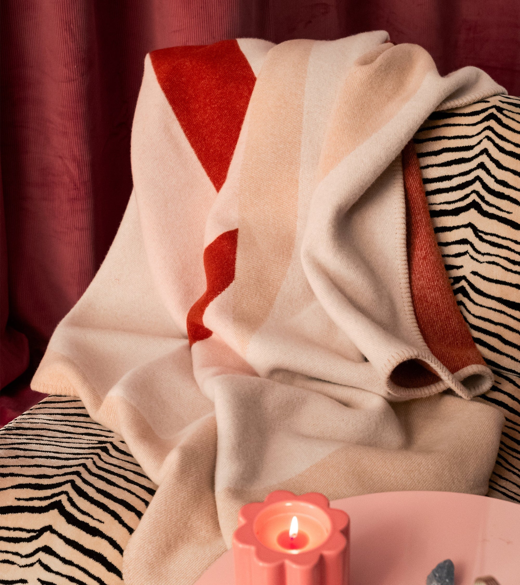 Plaid Roma en laine - Rose Et Beige