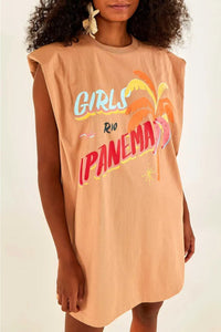Robe courte Ipanema Rio façon t-shirt en coton - Beige