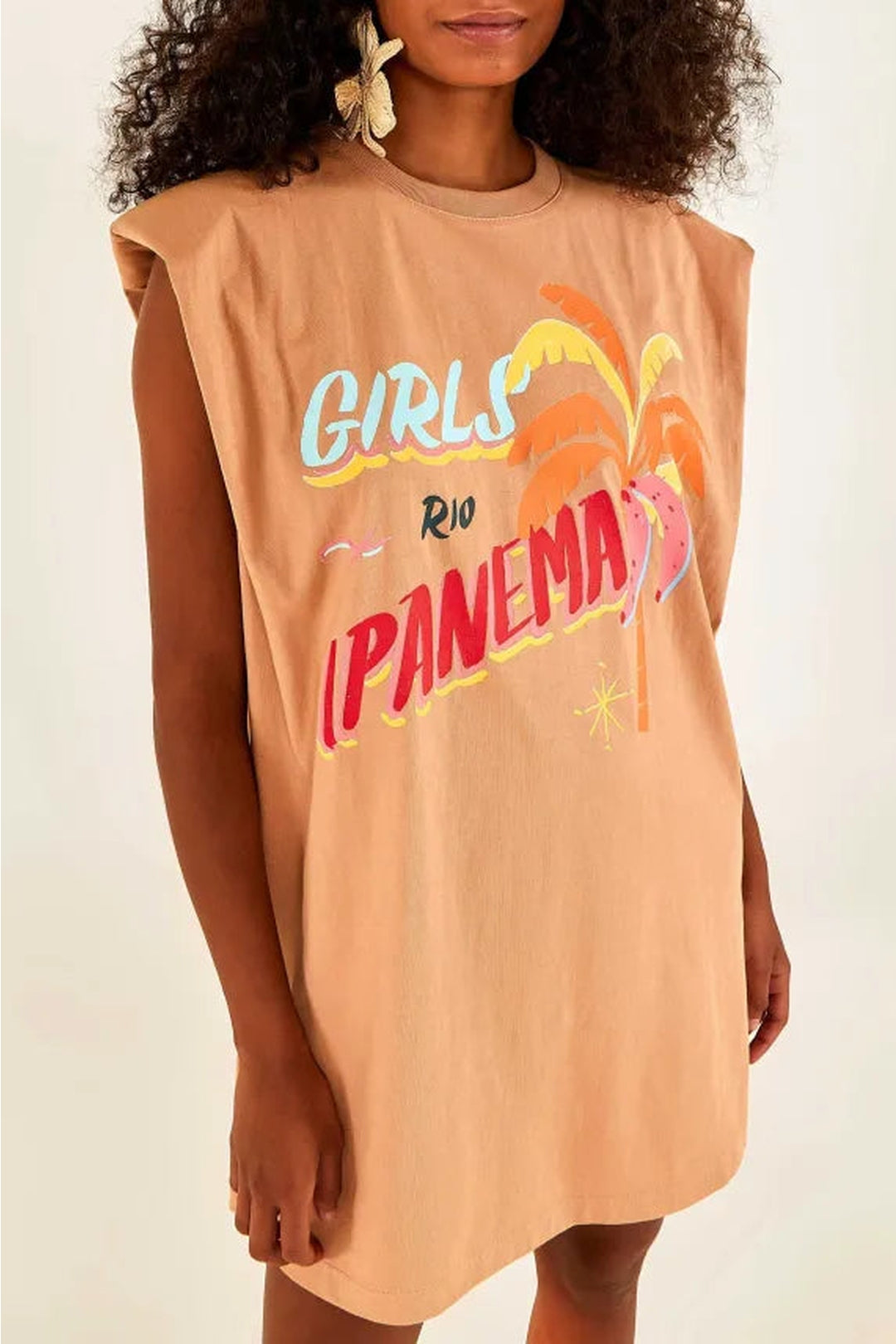 Robe courte Ipanema Rio façon t-shirt en coton - Beige