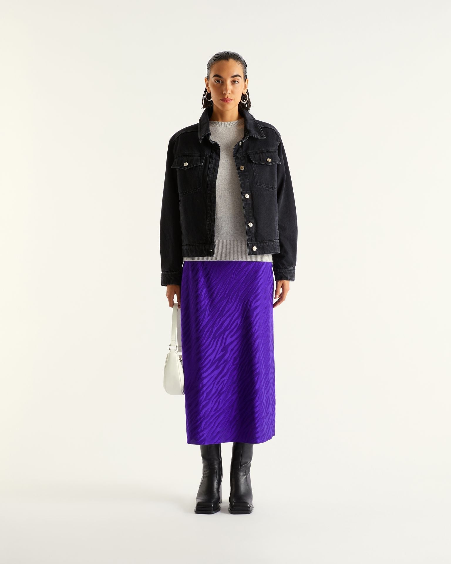 Jupe mi longue Vicky en soie - Purple Jacquard