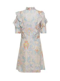 Robe courte à froufrous en soie - Beige