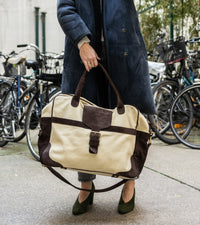 Sac de voyage Andrea en cuir - Ecru et Chocolat