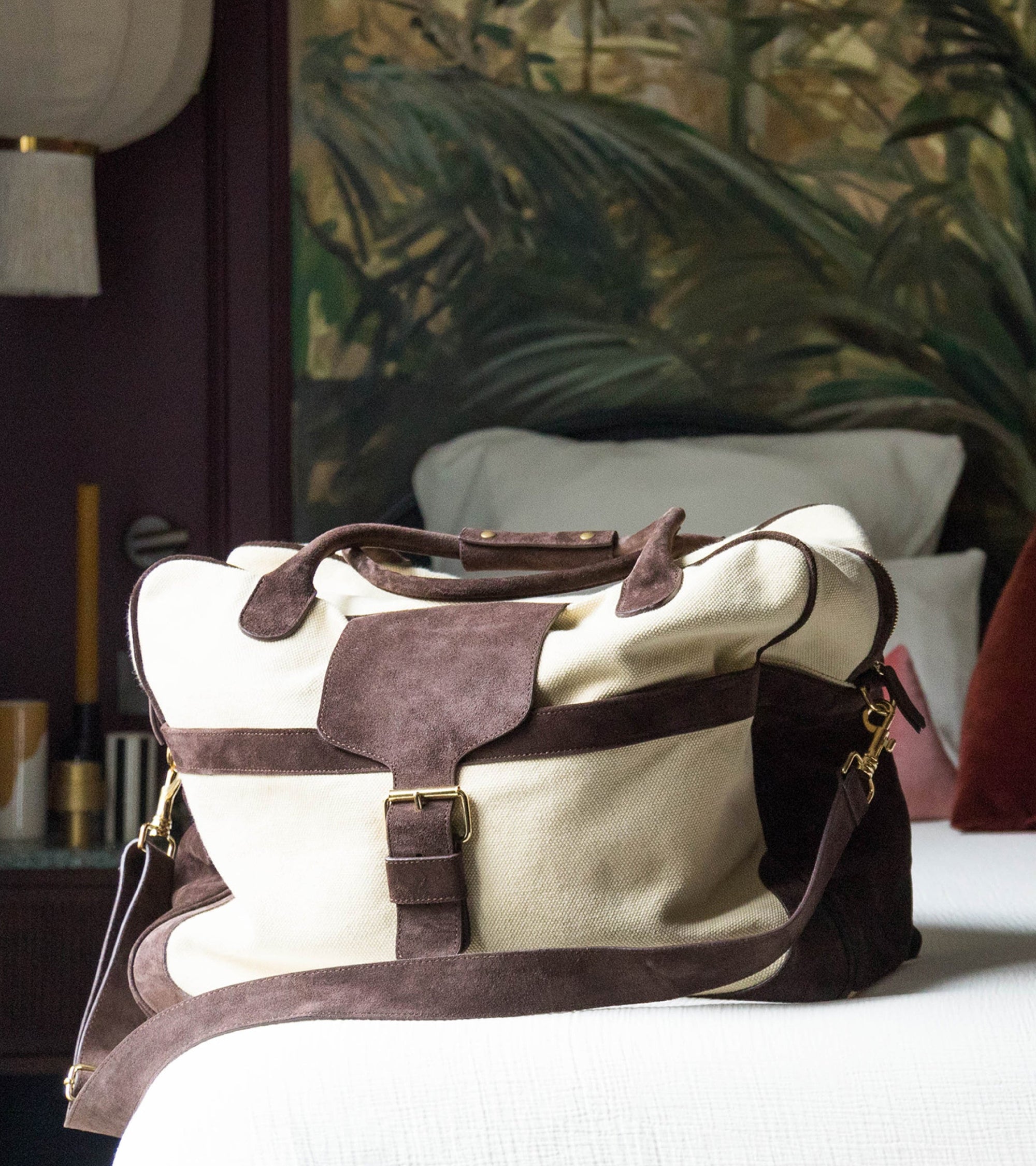 Sac de voyage Andrea en cuir - Ecru et Chocolat