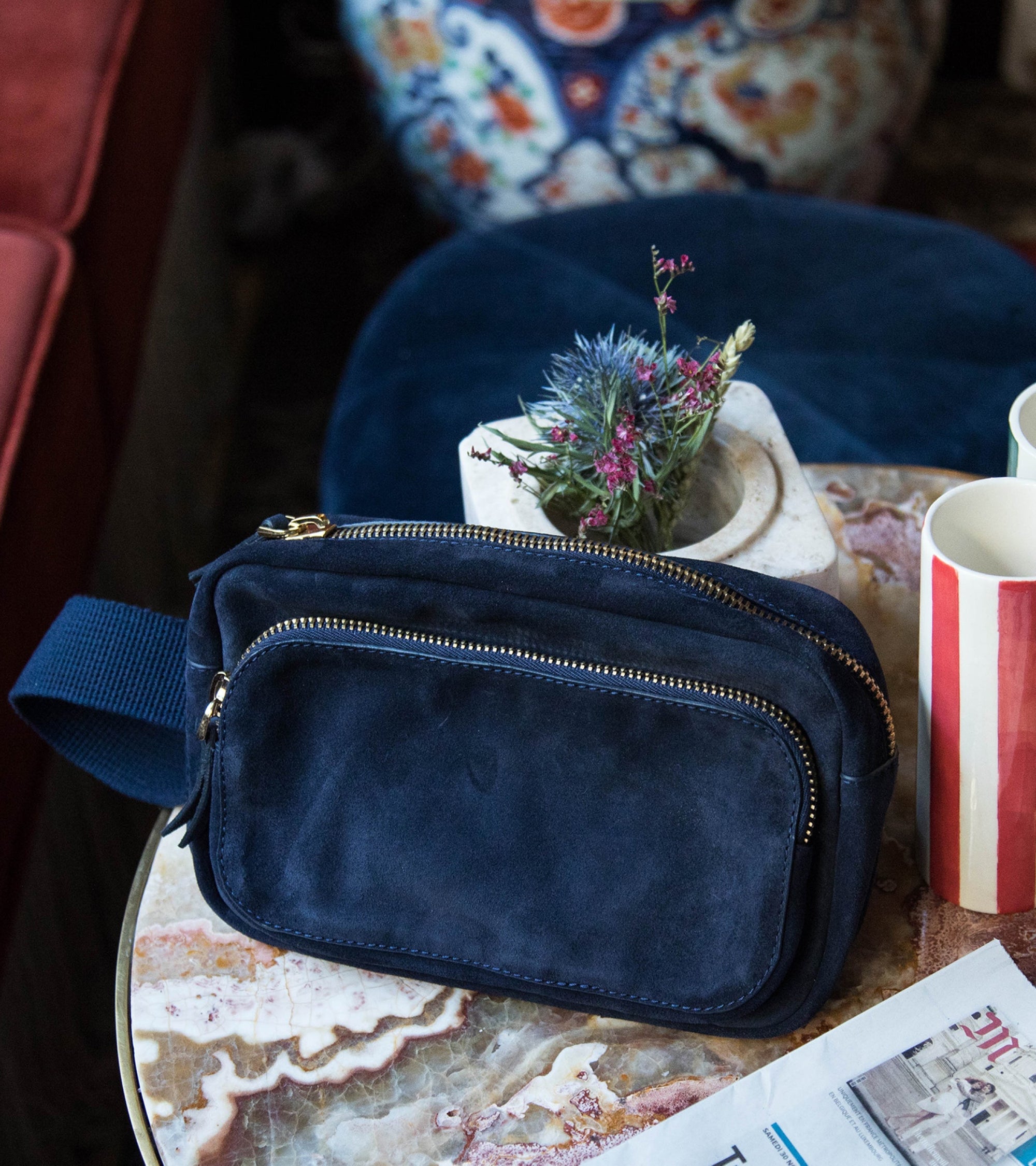 Sac ceinture Andrea en cuir - Bleu marine
