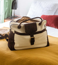 Sac de voyage Andrea en cuir - Ecru et Chocolat