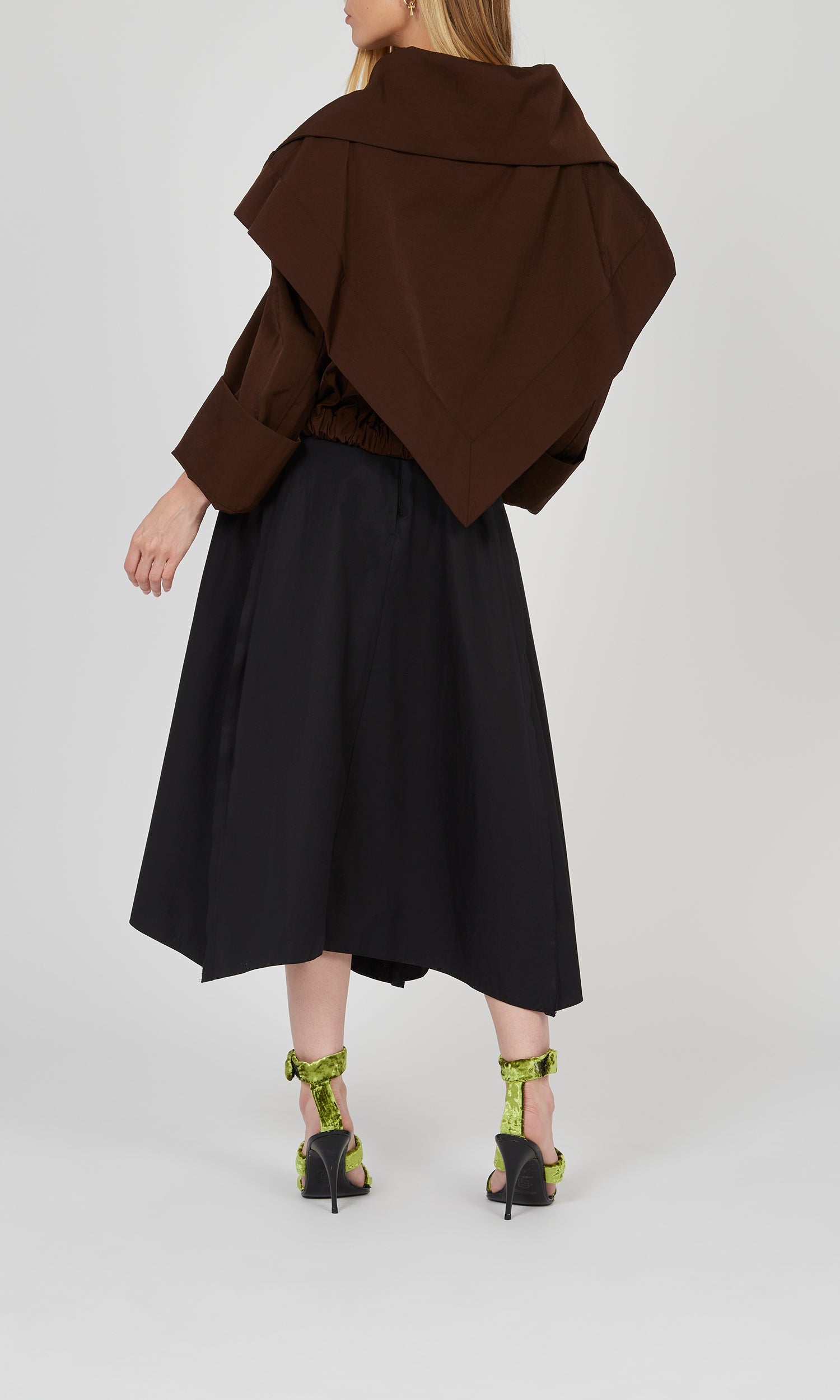 Veste boutonnée à large col en nylon - Choco