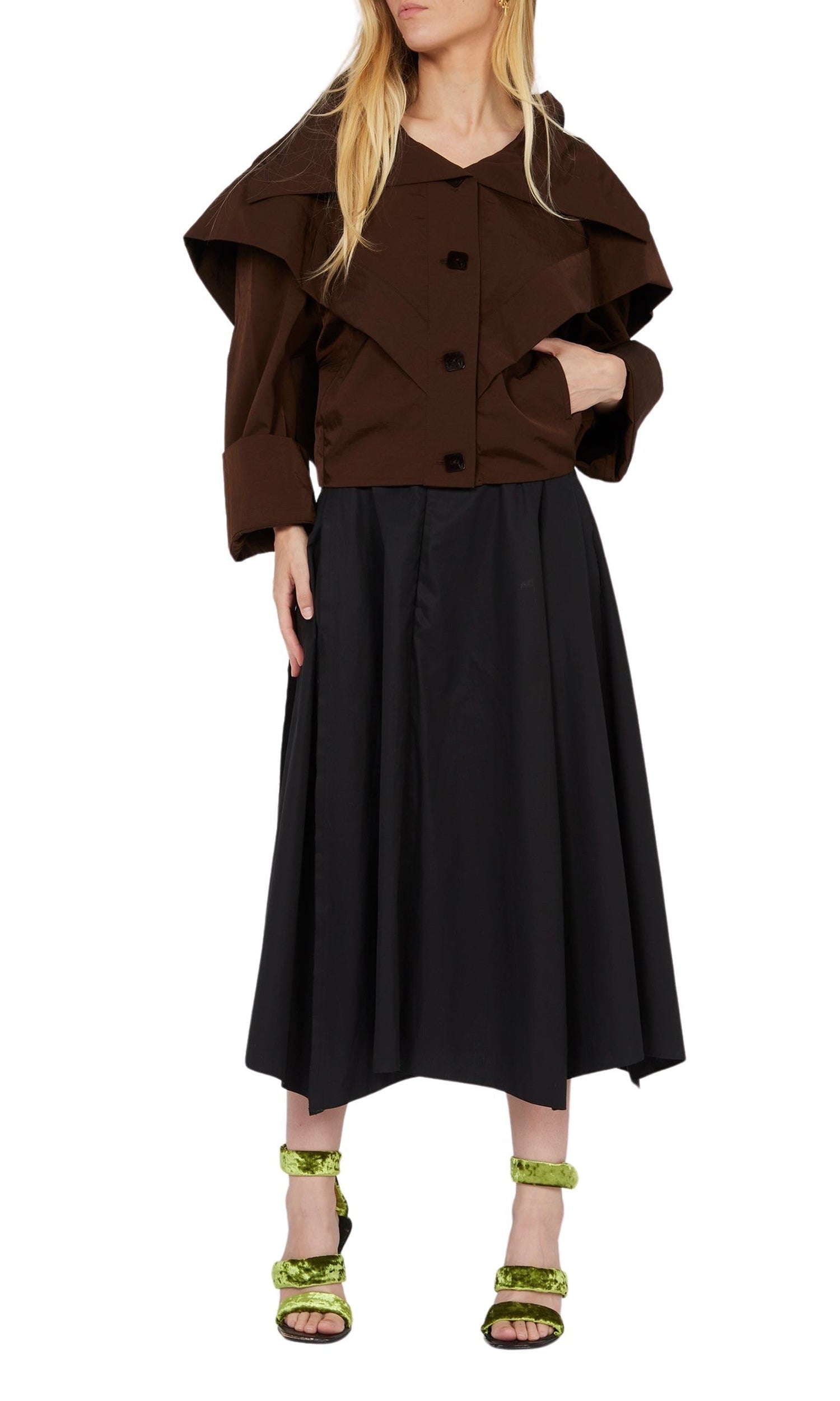 Veste boutonnée à large col en nylon - Choco