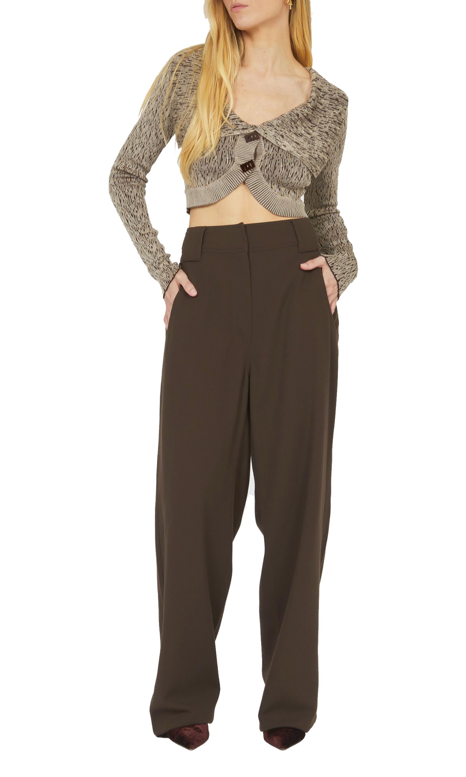 Pantalon large en crêpe de laine - Choco